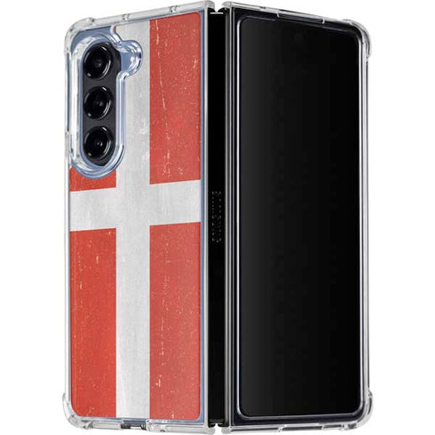 Denmark Flag Distressed Galaxy Z Fold5 5G Clear Case